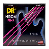 DR Strings - Jeu de cordes pour basse 5 cordes avec revêtement rose fluo Light 40-120