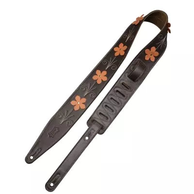Levys - In Bloom Leather Guitar Strap - Brown