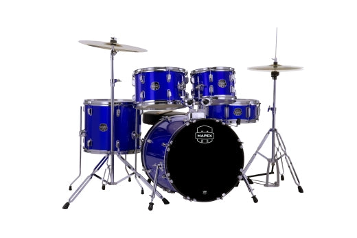 Mapex - Comet Batterie 5 pièces (18, 10, 12, 14, grosse caisse) avec cymbales et accessoires - Bleu indigo