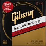 Gibson - Cordes acoustiques en bronze 80/20 avec revêtement - Ultra Light 11-52