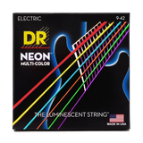 DR Strings - Jeu de 6 cordes pour guitare avec revêtement multicolore fluo - Light 9-42