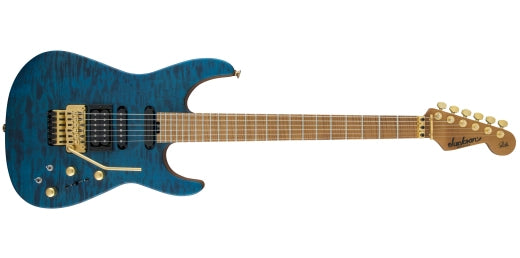 Jackson Guitars - USA Signature Phil Collen PC1 Satin Stain, touche en érable flammé caramélisé - Bleu transparent satiné