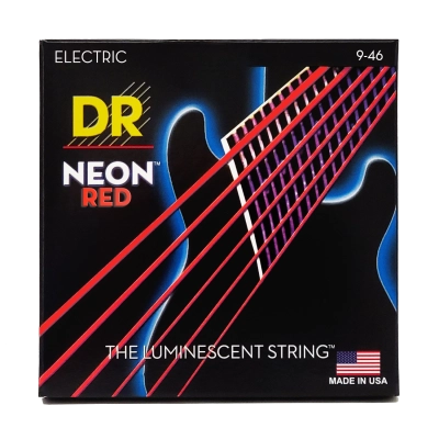 DR Strings - Jeu de 6 cordes pour guitare avec revêtement rouge fluo - Léger-Moyen 9-46