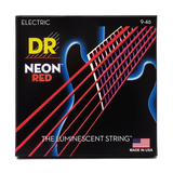 DR Strings - Jeu de 6 cordes pour guitare avec revêtement rouge fluo - Léger-Moyen 9-46