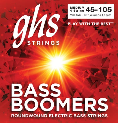 Cordes GHS - Bass Boomers 4 cordes, cordes pour basse électrique nickelées, diapason long Plus, médium (.045-.105)