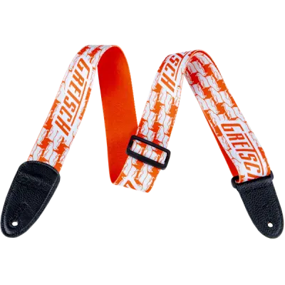 Guitares Gretsch - Sangle à motifs de pingouins orange alternés - Blanche