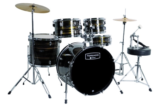 Mapex - Tornado Limited Edition 5-Piece Drum Kit (22,10,12,16,SD) with Cymbals and Hardware - Ebony Yellow Grain