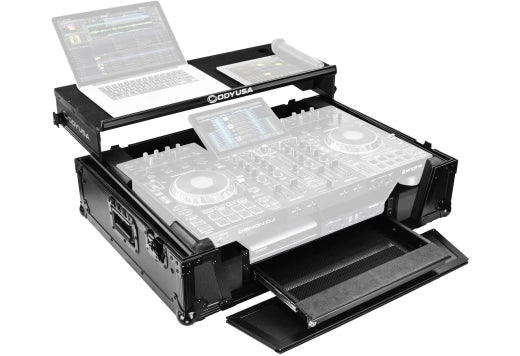 Odyssey - Denon Prime 4 Black Flight Case with Patented Glide Laptop Platform and 2U Rack Space
