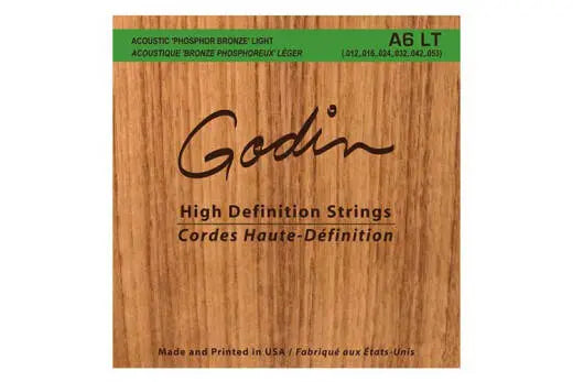 Godin Guitars - A6 - Jeu de cordes pour guitare acoustique en bronze phosphoreux - Léger