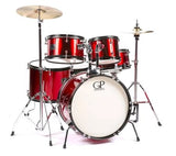 Granite Percussion - Batterie Junior 5 pièces (16, 8, 10, 12, grosse caisse) avec cymbales et accessoires - Rouge métallisé