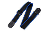Sangle de guitare Levys en polypropylène avec extrémités en cuir - Noir et bleu