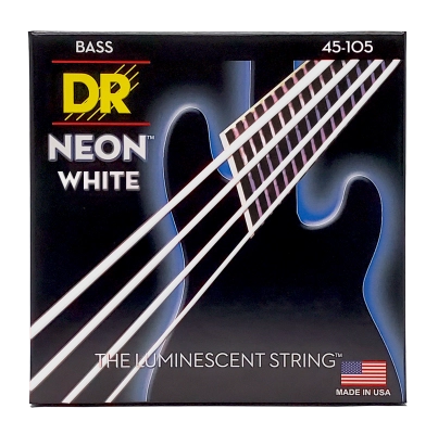 DR Strings - Jeu de cordes pour basse avec revêtement blanc fluo - Medium 45-105