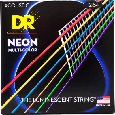 DR Strings - Jeu de cordes pour guitare acoustique multicolore fluo - 12-54