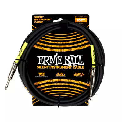 Câble d'instrument silencieux Ernie Ball - 10, droit/droit - Noir