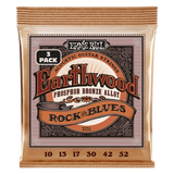 Cordes acoustiques Ernie Ball Earthwood Rock &amp; Blues avec sol uni en bronze phosphoreux, 10-52, lot de 3