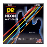 DR Strings - Jeu de 6 cordes pour basse avec revêtement multicolore fluo - Medium 30-125
