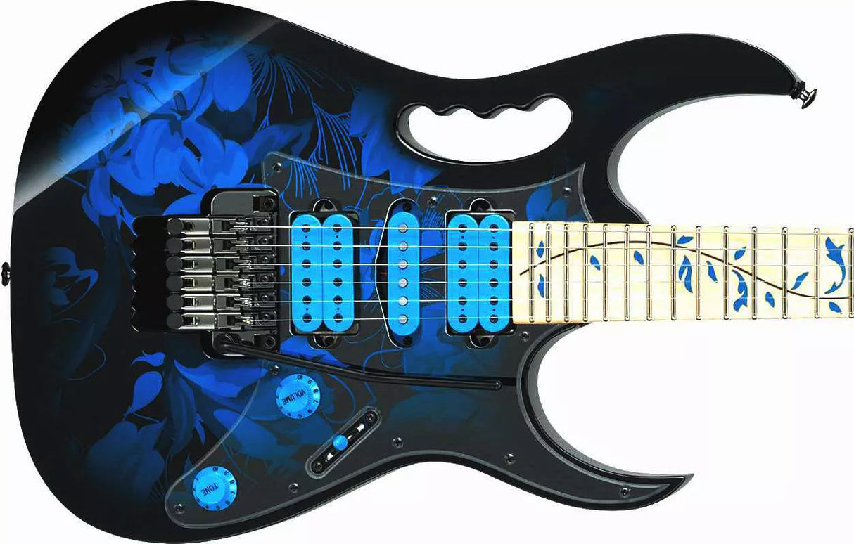 Ibanez - Guitare électrique Steve Vai Signature JEM Premium - Bleu Floral